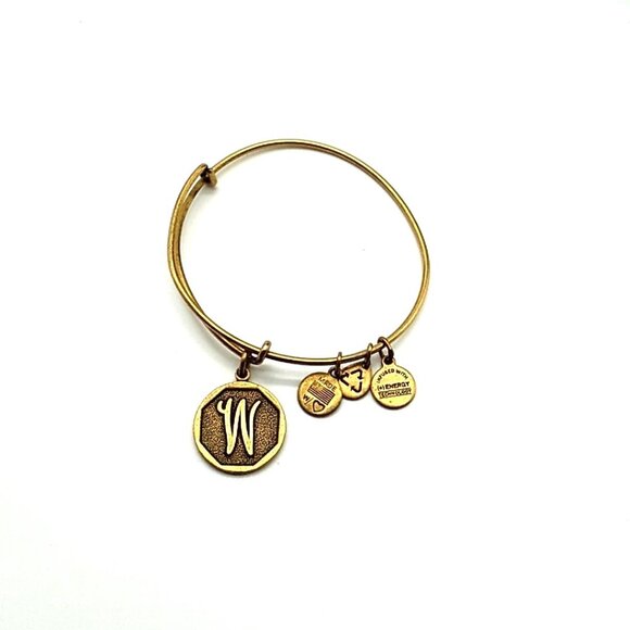 Alex and Ani Initial 'W' Charm Bangle Bracelet Rafaelian Gold Finish Expandable - Picture 10 of 11
